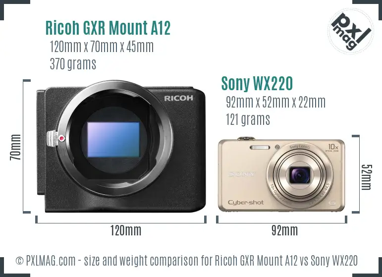 Ricoh GXR Mount A12 vs Sony WX220 size comparison