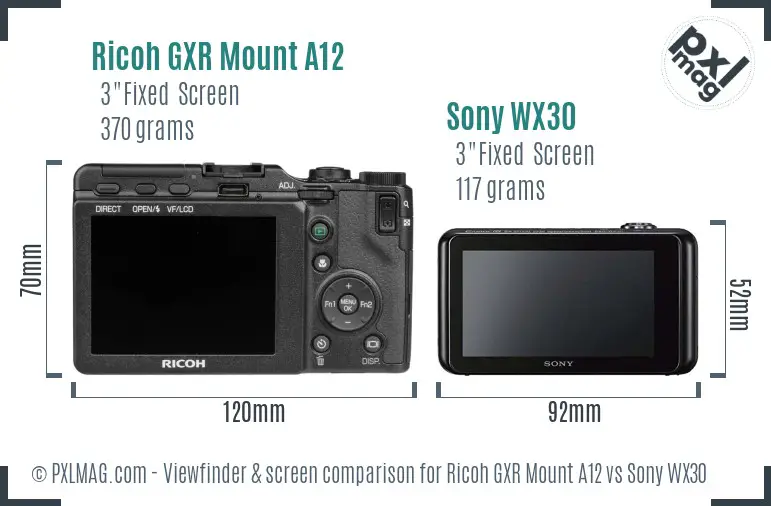 Ricoh GXR Mount A12 vs Sony WX30 Screen and Viewfinder comparison