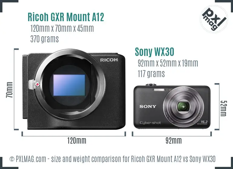 Ricoh GXR Mount A12 vs Sony WX30 size comparison