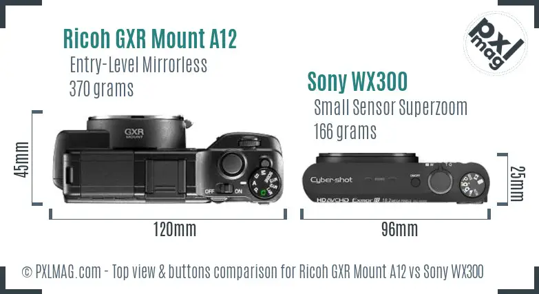 Ricoh GXR Mount A12 vs Sony WX300 top view buttons comparison