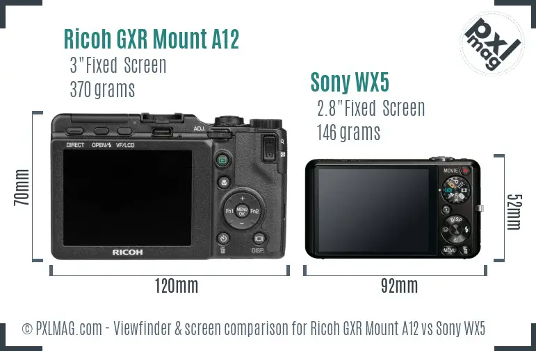 Ricoh GXR Mount A12 vs Sony WX5 Screen and Viewfinder comparison