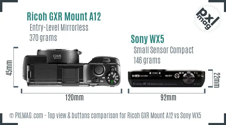 Ricoh GXR Mount A12 vs Sony WX5 top view buttons comparison