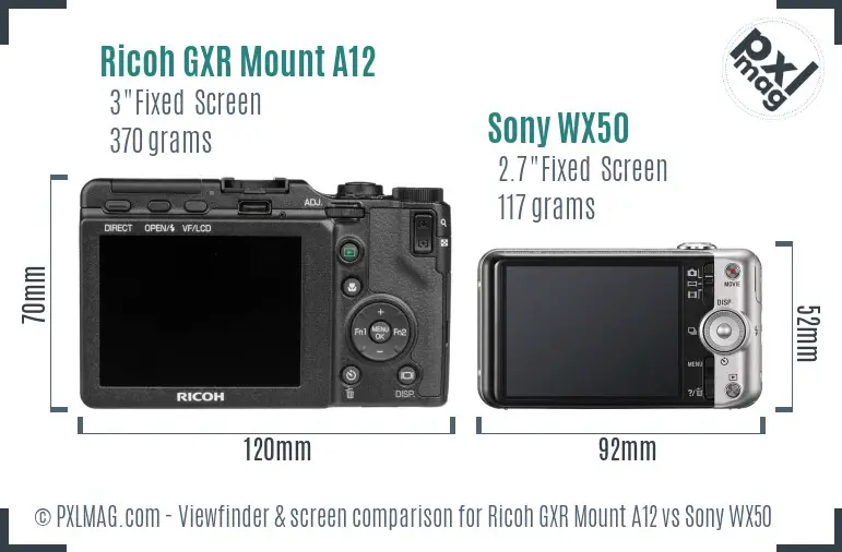 Ricoh GXR Mount A12 vs Sony WX50 Screen and Viewfinder comparison