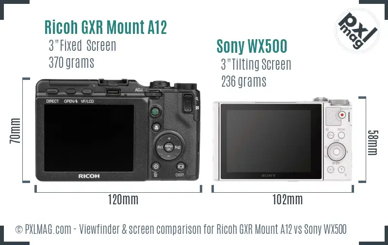 Ricoh GXR Mount A12 vs Sony WX500 Screen and Viewfinder comparison