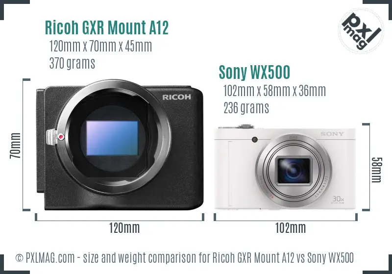 Ricoh GXR Mount A12 vs Sony WX500 size comparison