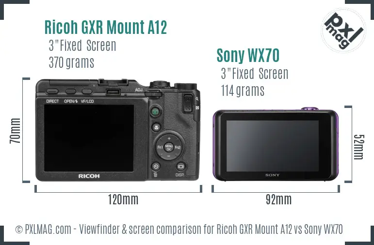 Ricoh GXR Mount A12 vs Sony WX70 Screen and Viewfinder comparison