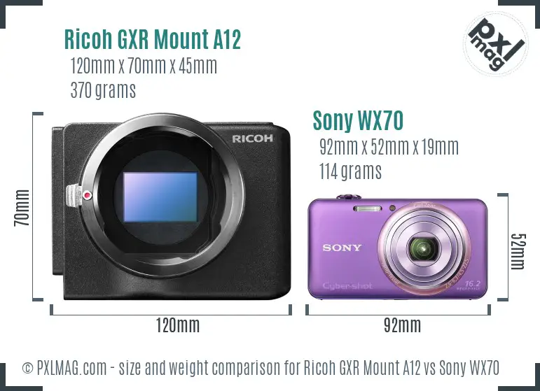Ricoh GXR Mount A12 vs Sony WX70 size comparison