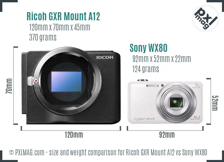 Ricoh GXR Mount A12 vs Sony WX80 size comparison