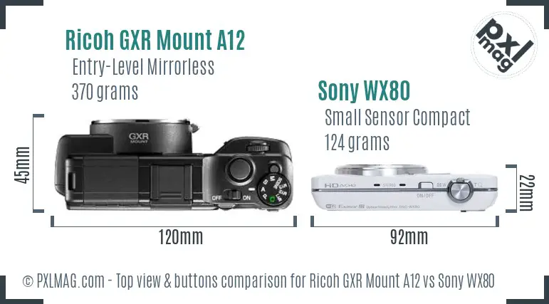 Ricoh GXR Mount A12 vs Sony WX80 top view buttons comparison