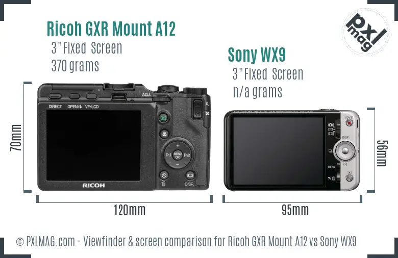 Ricoh GXR Mount A12 vs Sony WX9 Screen and Viewfinder comparison