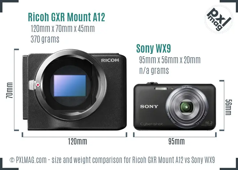 Ricoh GXR Mount A12 vs Sony WX9 size comparison