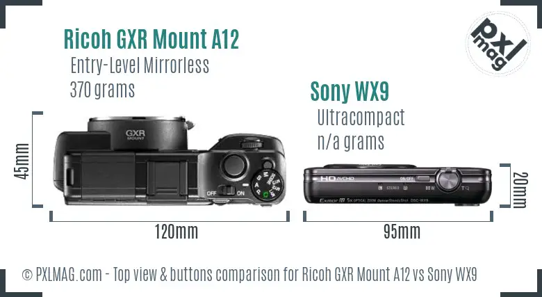 Ricoh GXR Mount A12 vs Sony WX9 top view buttons comparison