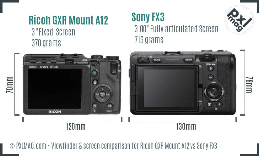 Ricoh GXR Mount A12 vs Sony FX3 Screen and Viewfinder comparison