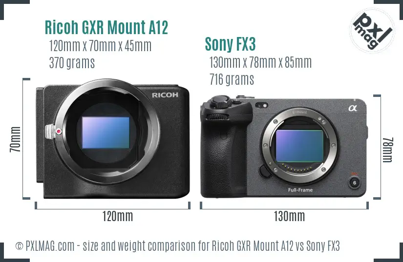 Ricoh GXR Mount A12 vs Sony FX3 size comparison