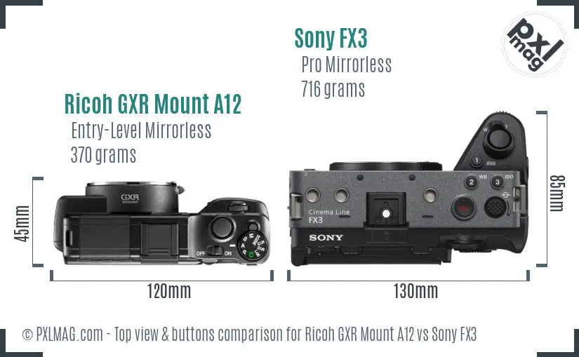 Ricoh GXR Mount A12 vs Sony FX3 top view buttons comparison