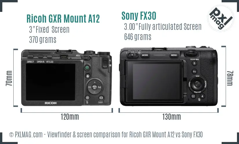 Ricoh GXR Mount A12 vs Sony FX30 Screen and Viewfinder comparison