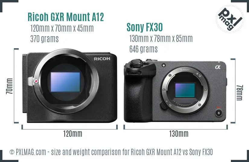 Ricoh GXR Mount A12 vs Sony FX30 size comparison