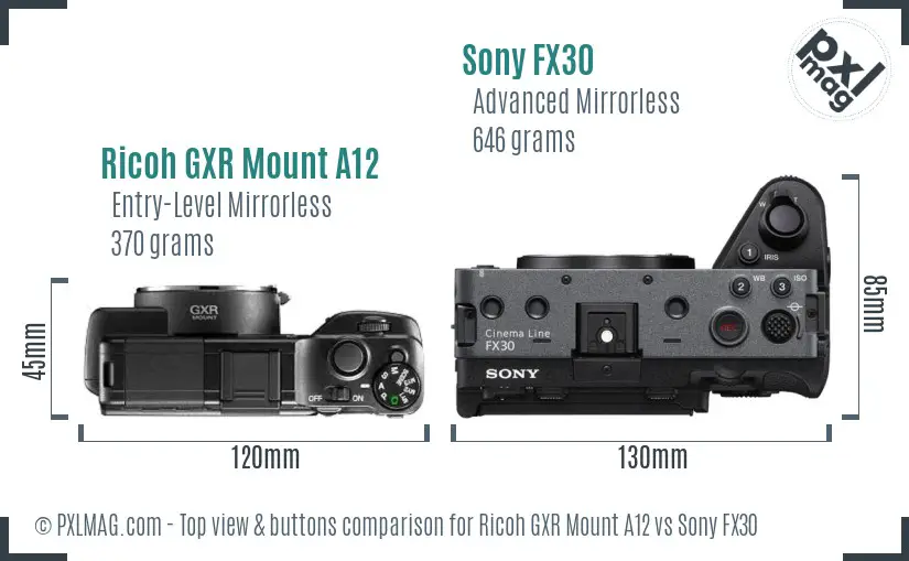 Ricoh GXR Mount A12 vs Sony FX30 top view buttons comparison