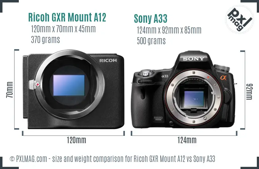 Ricoh GXR Mount A12 vs Sony A33 size comparison