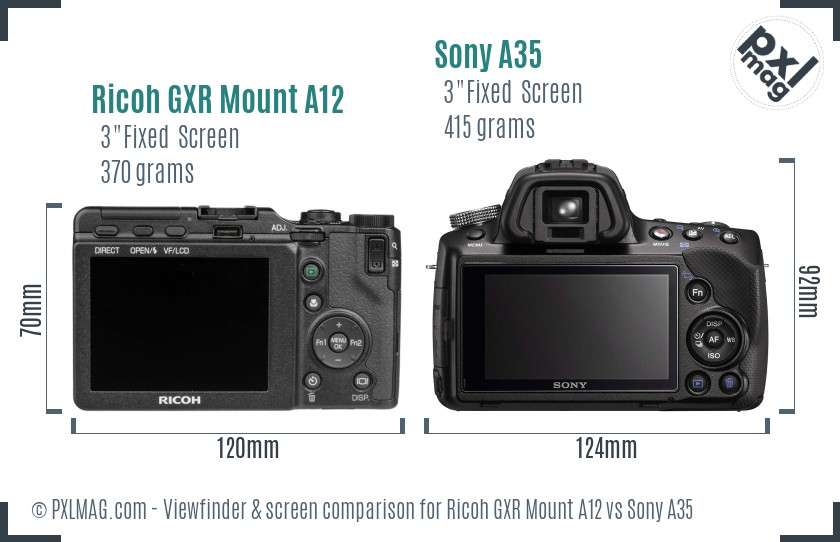 Ricoh GXR Mount A12 vs Sony A35 Screen and Viewfinder comparison