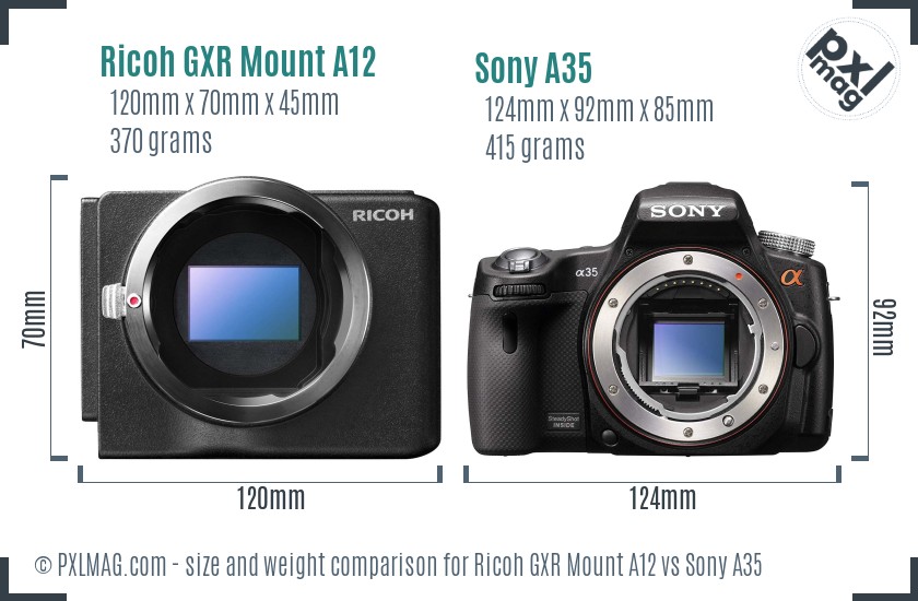 Ricoh GXR Mount A12 vs Sony A35 size comparison