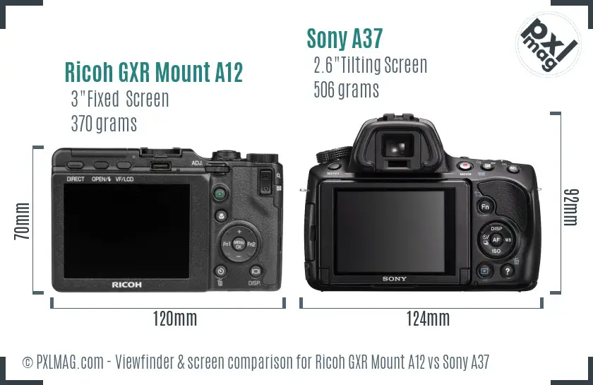 Ricoh GXR Mount A12 vs Sony A37 Screen and Viewfinder comparison