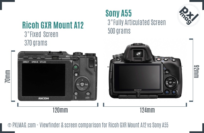 Ricoh GXR Mount A12 vs Sony A55 Screen and Viewfinder comparison