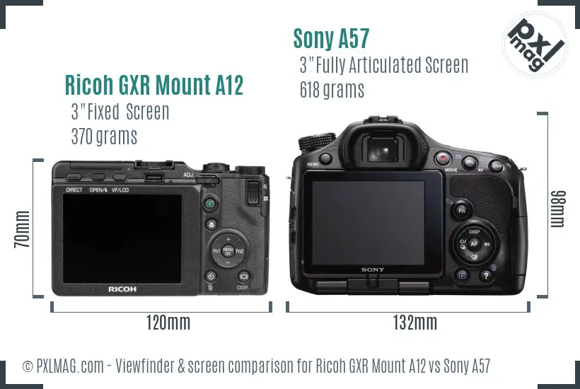 Ricoh GXR Mount A12 vs Sony A57 Screen and Viewfinder comparison
