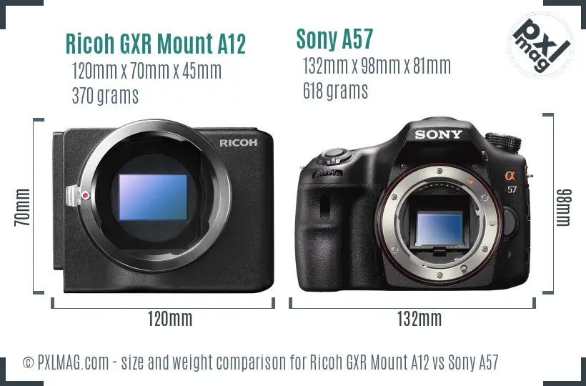 Ricoh GXR Mount A12 vs Sony A57 size comparison
