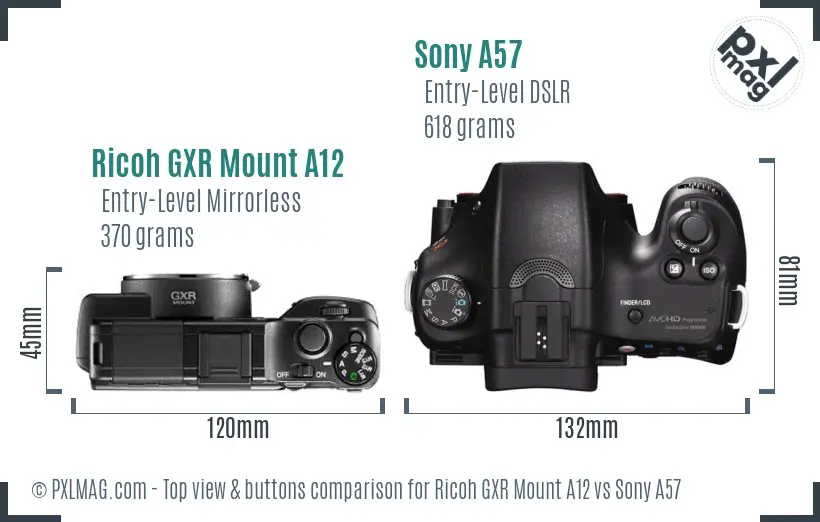 Ricoh GXR Mount A12 vs Sony A57 top view buttons comparison