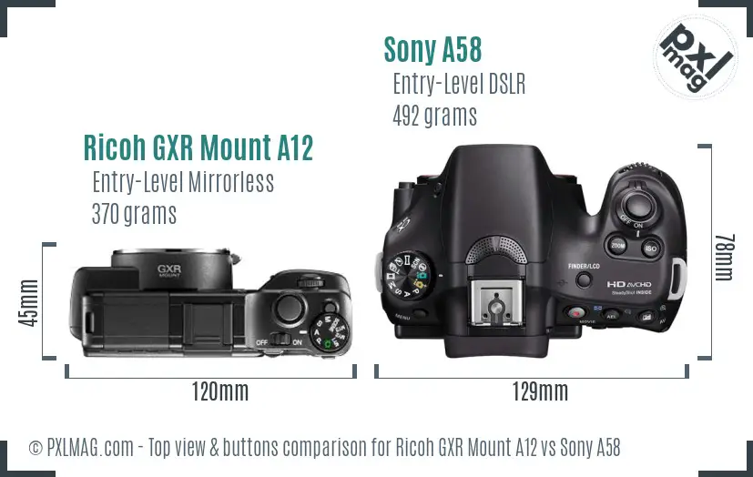 Ricoh GXR Mount A12 vs Sony A58 top view buttons comparison
