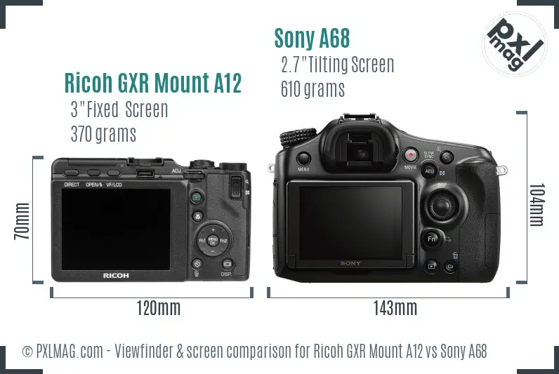 Ricoh GXR Mount A12 vs Sony A68 Screen and Viewfinder comparison