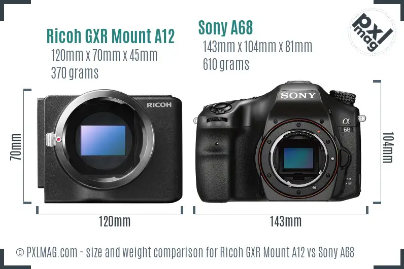 Ricoh GXR Mount A12 vs Sony A68 size comparison