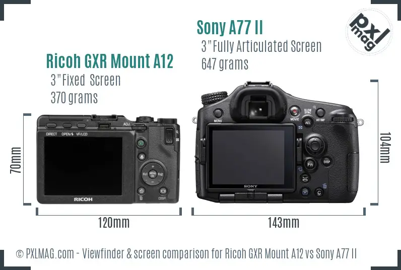 Ricoh GXR Mount A12 vs Sony A77 II Screen and Viewfinder comparison
