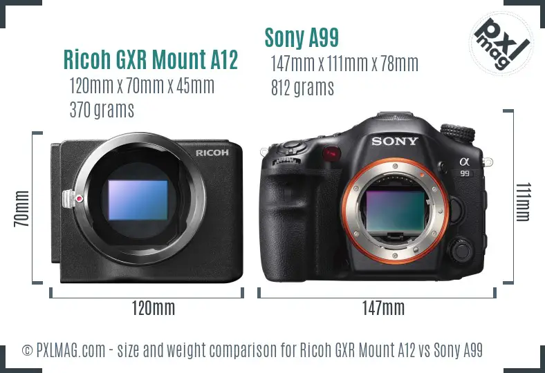 Ricoh GXR Mount A12 vs Sony A99 size comparison