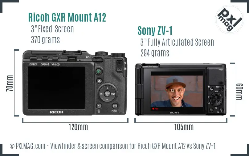 Ricoh GXR Mount A12 vs Sony ZV-1 Screen and Viewfinder comparison