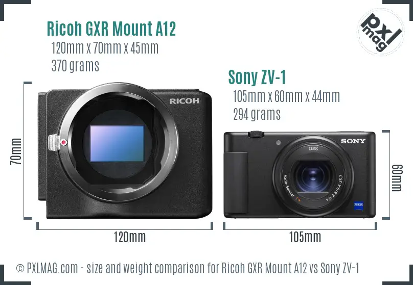 Ricoh GXR Mount A12 vs Sony ZV-1 size comparison