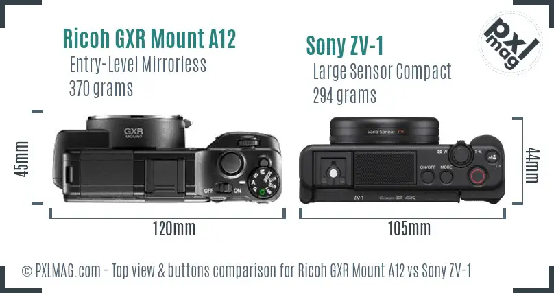 Ricoh GXR Mount A12 vs Sony ZV-1 top view buttons comparison