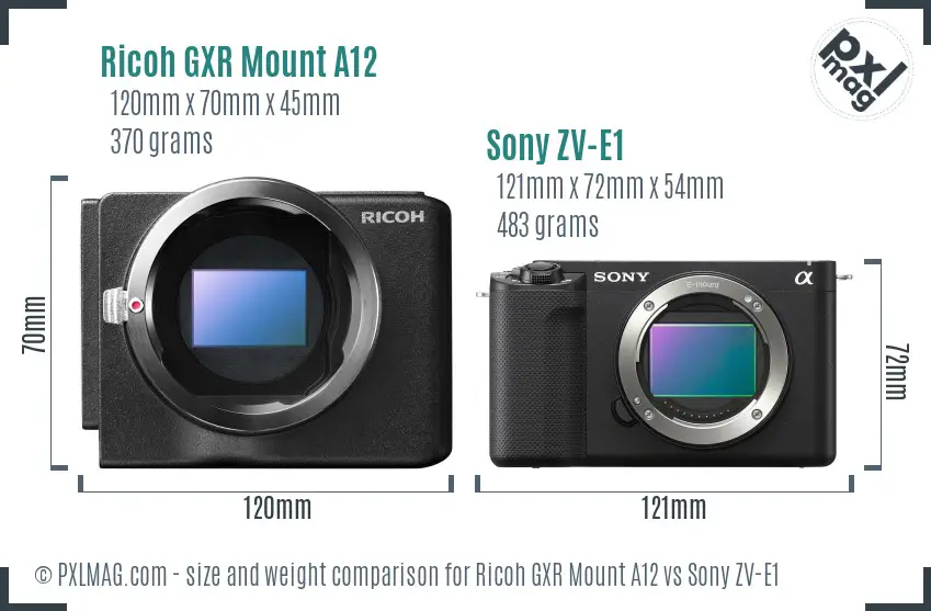 Ricoh GXR Mount A12 vs Sony ZV-E1 size comparison