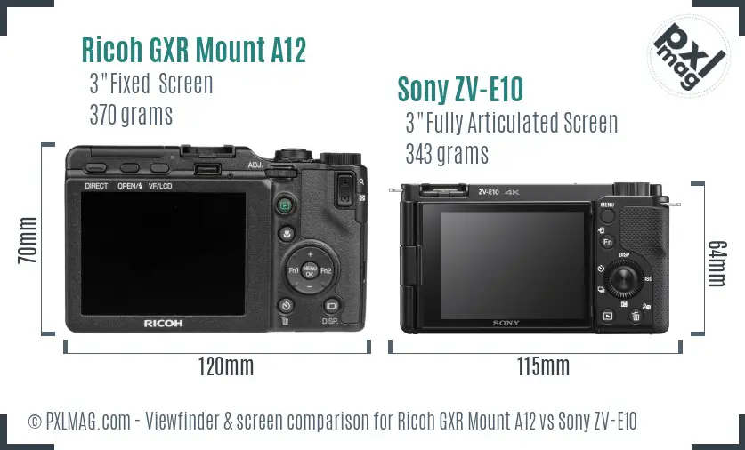 Ricoh GXR Mount A12 vs Sony ZV-E10 Screen and Viewfinder comparison
