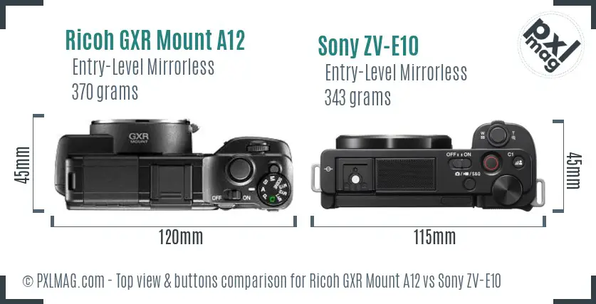 Ricoh GXR Mount A12 vs Sony ZV-E10 top view buttons comparison