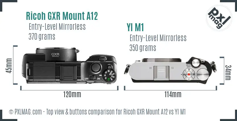 Ricoh GXR Mount A12 vs YI M1 top view buttons comparison