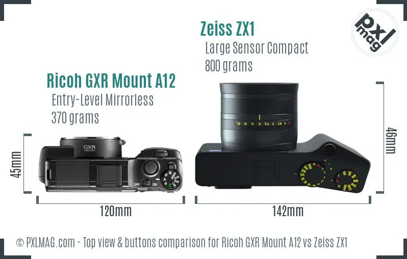 Ricoh GXR Mount A12 vs Zeiss ZX1 top view buttons comparison