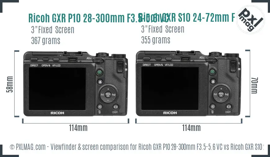 Ricoh GXR P10 28-300mm F3.5-5.6 VC vs Ricoh GXR S10 24-72mm F2.5-4.4 VC Screen and Viewfinder comparison