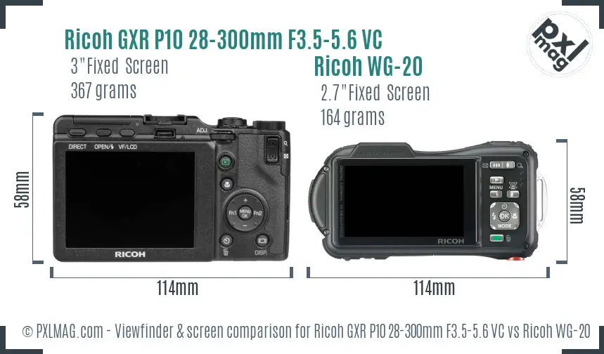Ricoh GXR P10 28-300mm F3.5-5.6 VC vs Ricoh WG-20 Screen and Viewfinder comparison