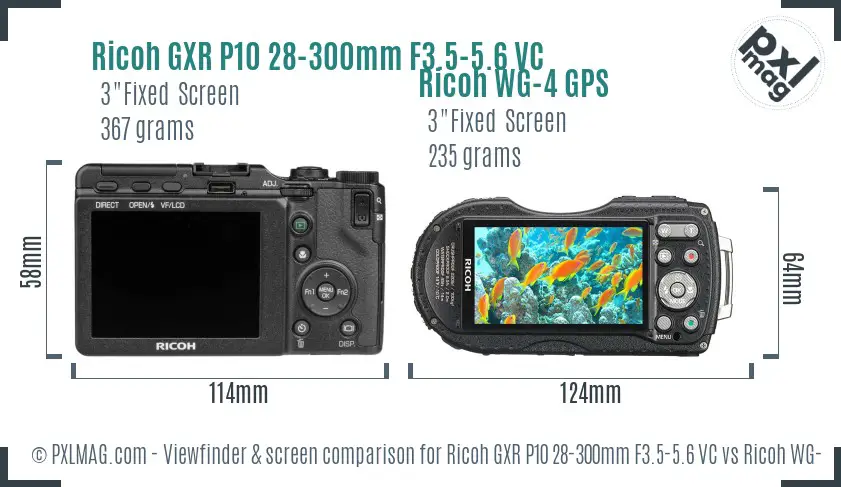 Ricoh GXR P10 28-300mm F3.5-5.6 VC vs Ricoh WG-4 GPS Screen and Viewfinder comparison