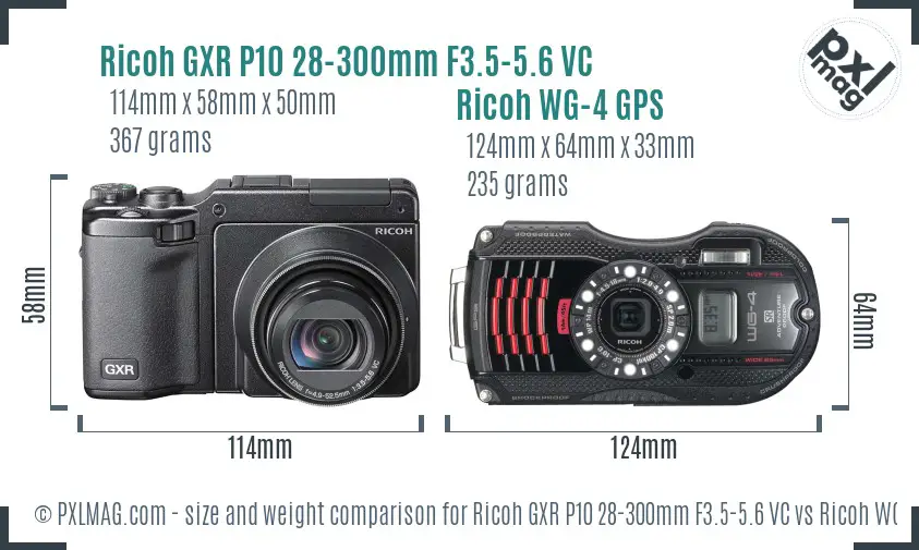 Ricoh GXR P10 28-300mm F3.5-5.6 VC vs Ricoh WG-4 GPS size comparison