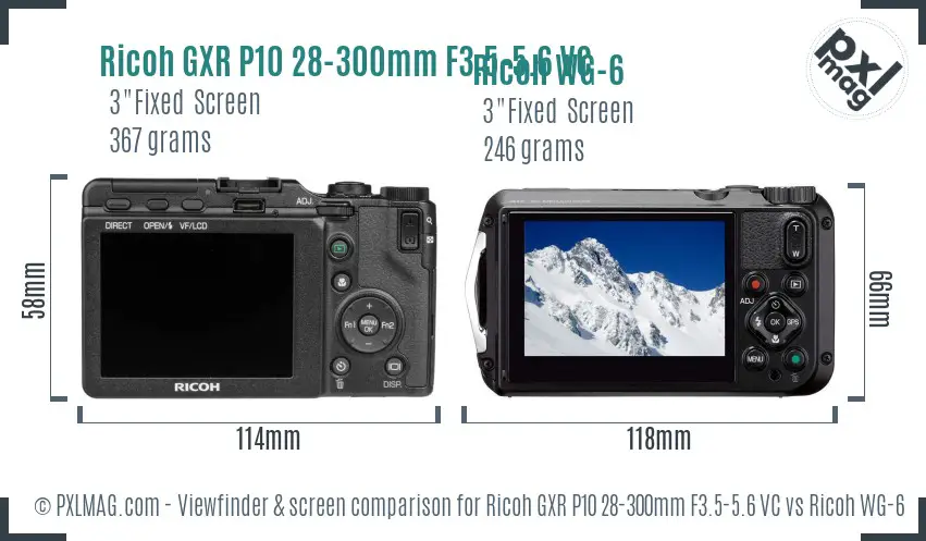 Ricoh GXR P10 28-300mm F3.5-5.6 VC vs Ricoh WG-6 Screen and Viewfinder comparison