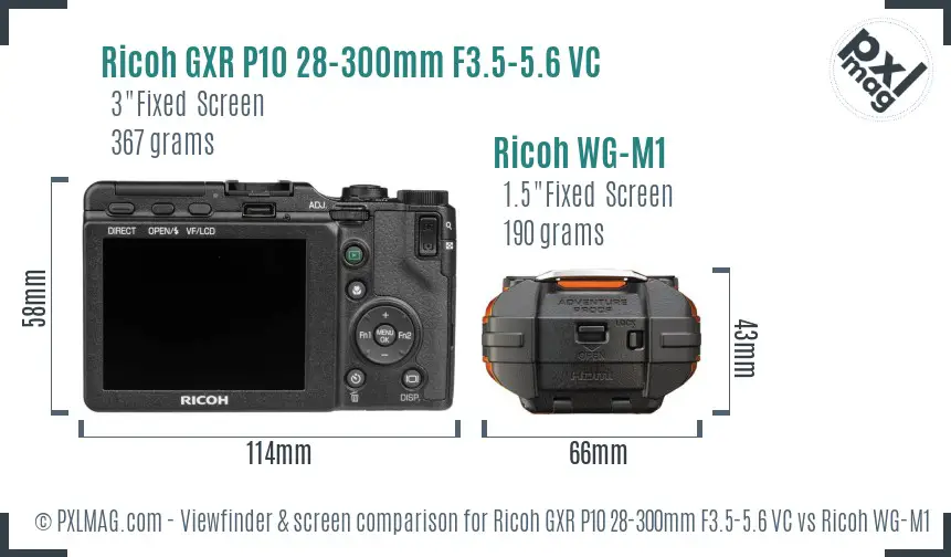 Ricoh GXR P10 28-300mm F3.5-5.6 VC vs Ricoh WG-M1 Screen and Viewfinder comparison