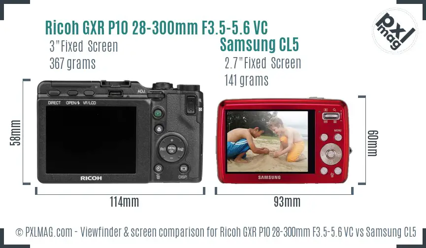 Ricoh GXR P10 28-300mm F3.5-5.6 VC vs Samsung CL5 Screen and Viewfinder comparison